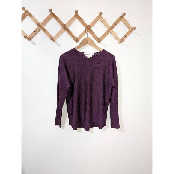 Max Studio Plum Purple 100% Extrafine Merino Wool Long Sleeve Top - Size L - Picture 1 of 5
